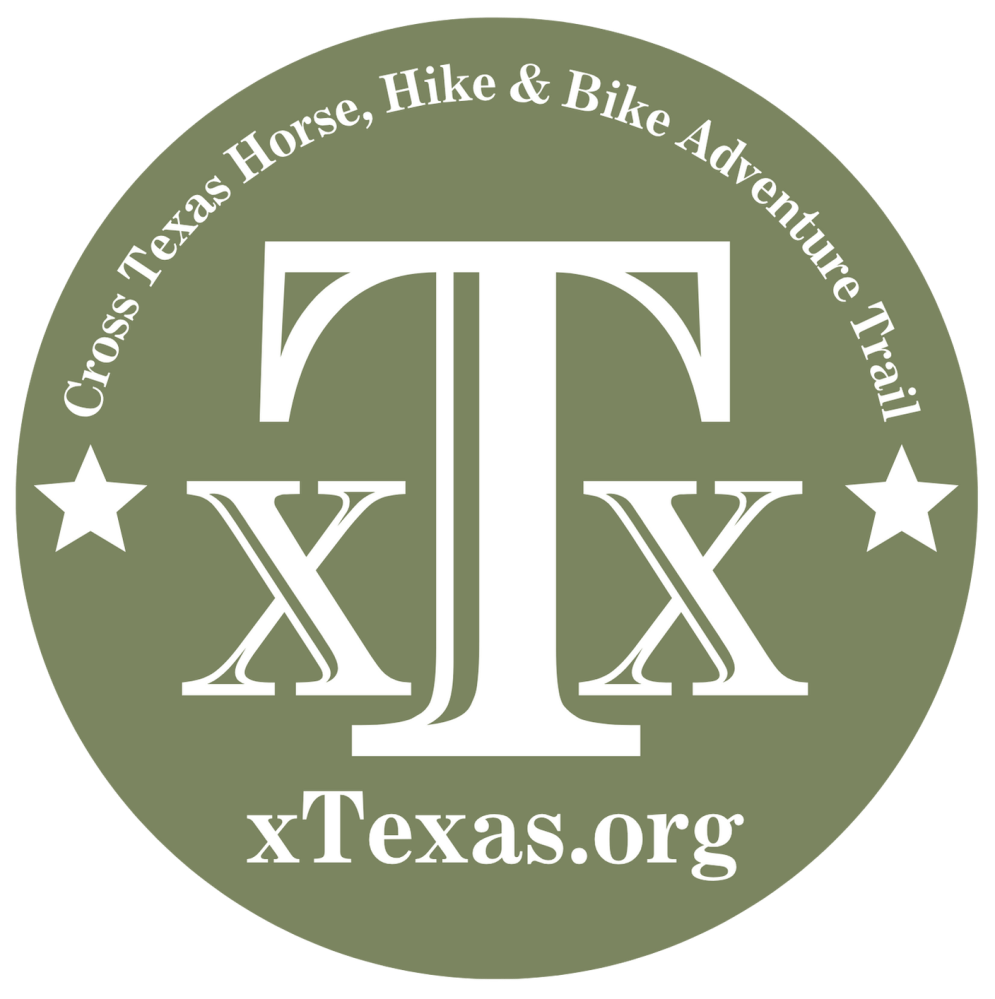 Circular logo with 'xTx' and 'Cross Texas Horse, Hike & Bike Adventure Trail' around the edge.