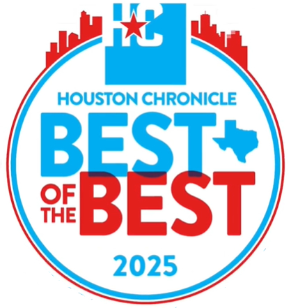 Houston Chronicle Best of the Best 2025 badge with a city skyline and Texas shape.